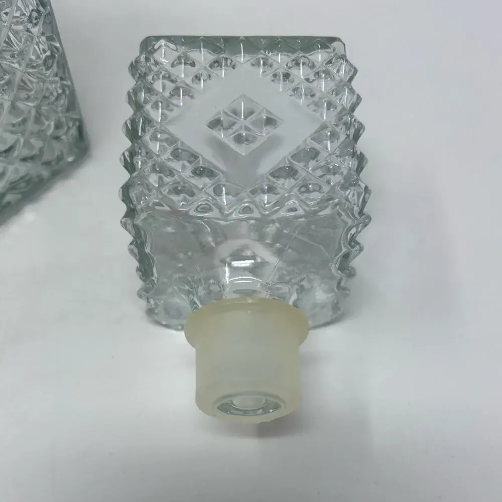 Vintage Diamond Point Glass Decanter  9 1/4